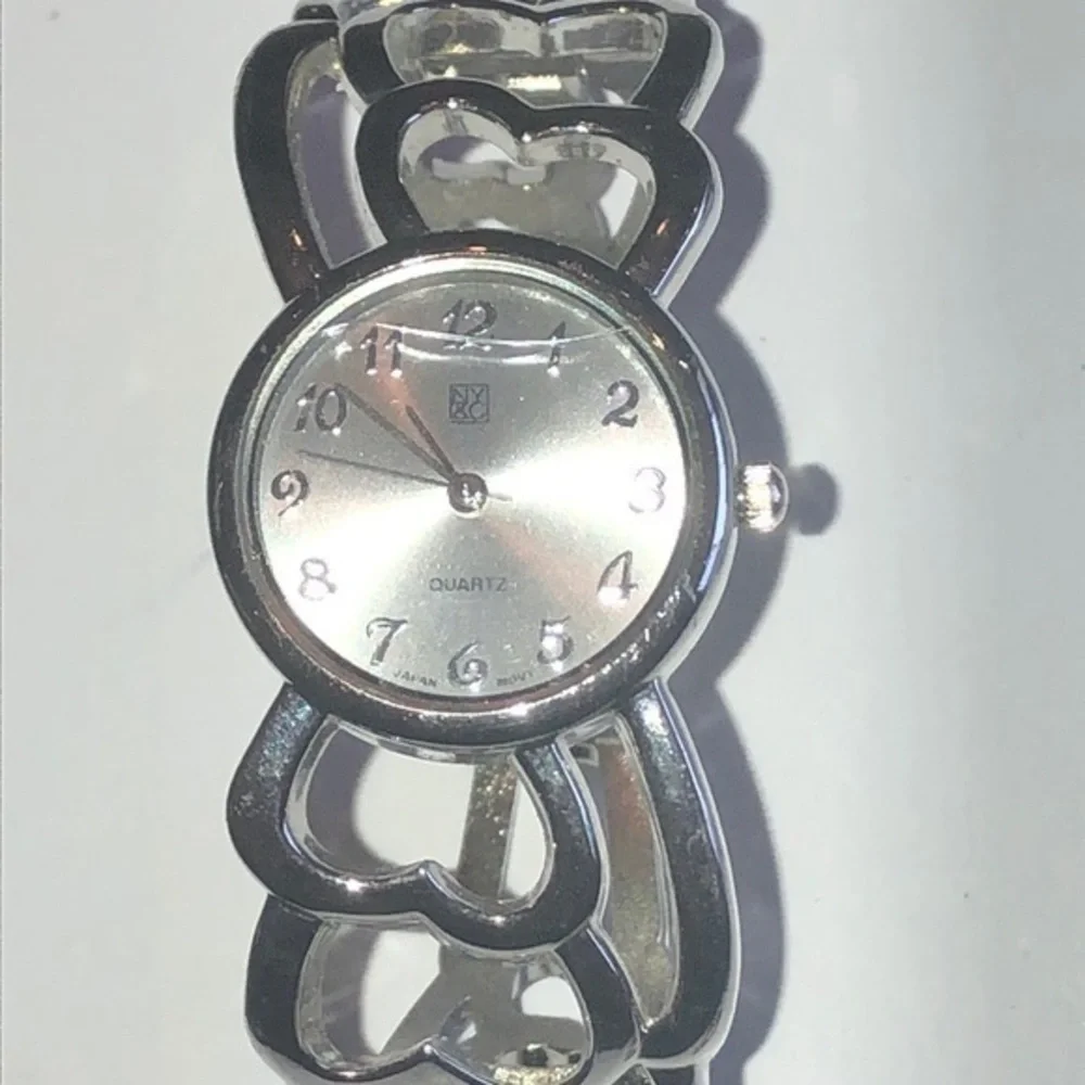 NY & Co. Silver Tone Cutout Cuff Band Watch Wristwatch NEW BATTERY